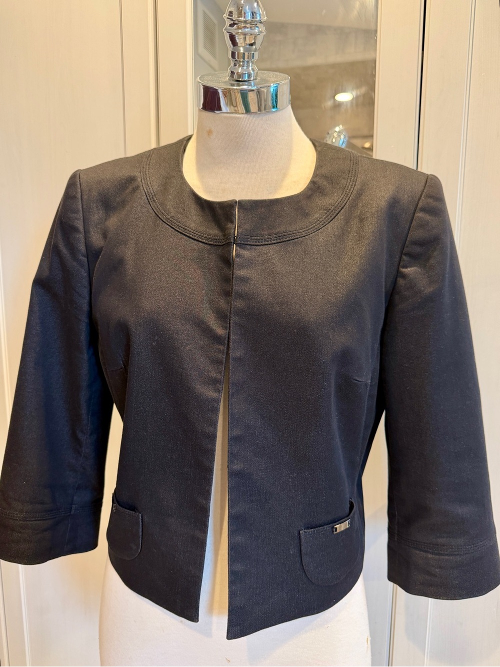 Calvin Klein Black Cropped Collarless Blazer